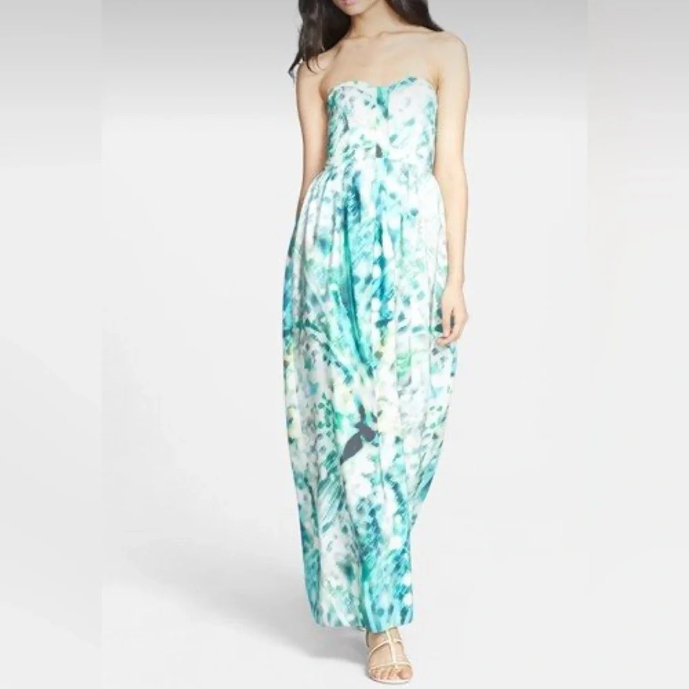 PARKER Bayou Strapless Silk Maxi Dress Women's size Medium Wedding Formal Party